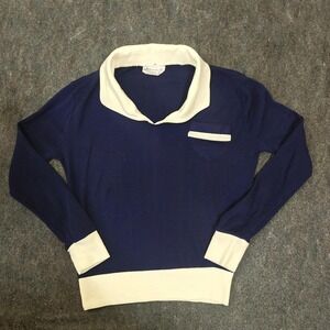 1970s True Vintage Kmart Acrylic Mod Tennis Polo Sweater Blue White Small